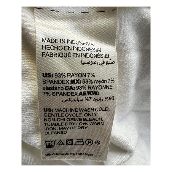 Chico's Zenergy Envelope Hem Tunic Top 3/4 Sleeves 2 Women's 12/14 White/Ivory - Picture 10 of 11